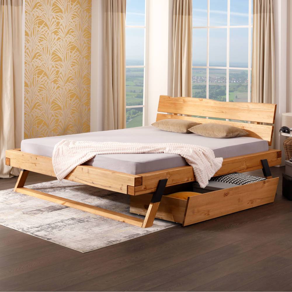 Doppel Bett Nikosai I aus Kiefer Massivholz mit Kufengestell aus Holz