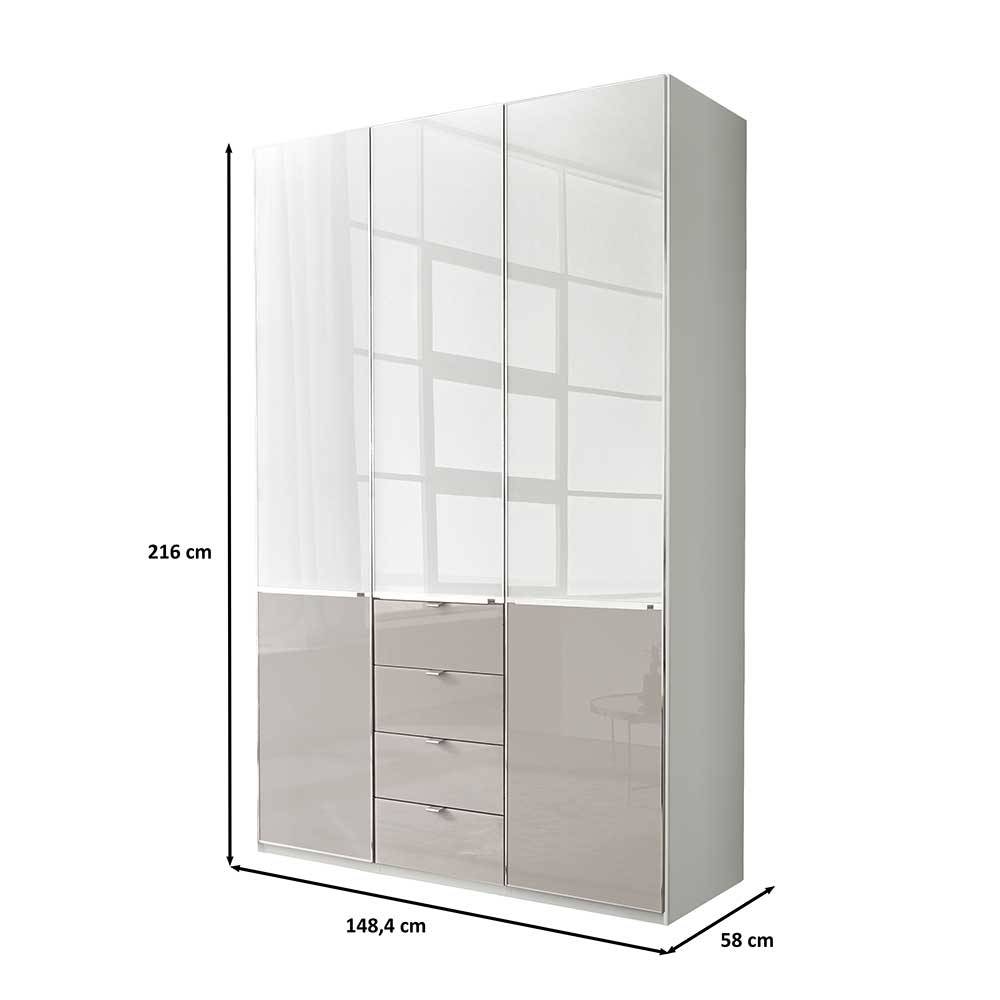 Design Schlafzimmerschrank Latina Front glasbeschichtet mit vier Schubladen