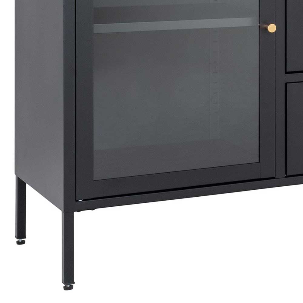 Metall Sideboard Sincony in Schwarz mit Glastüren