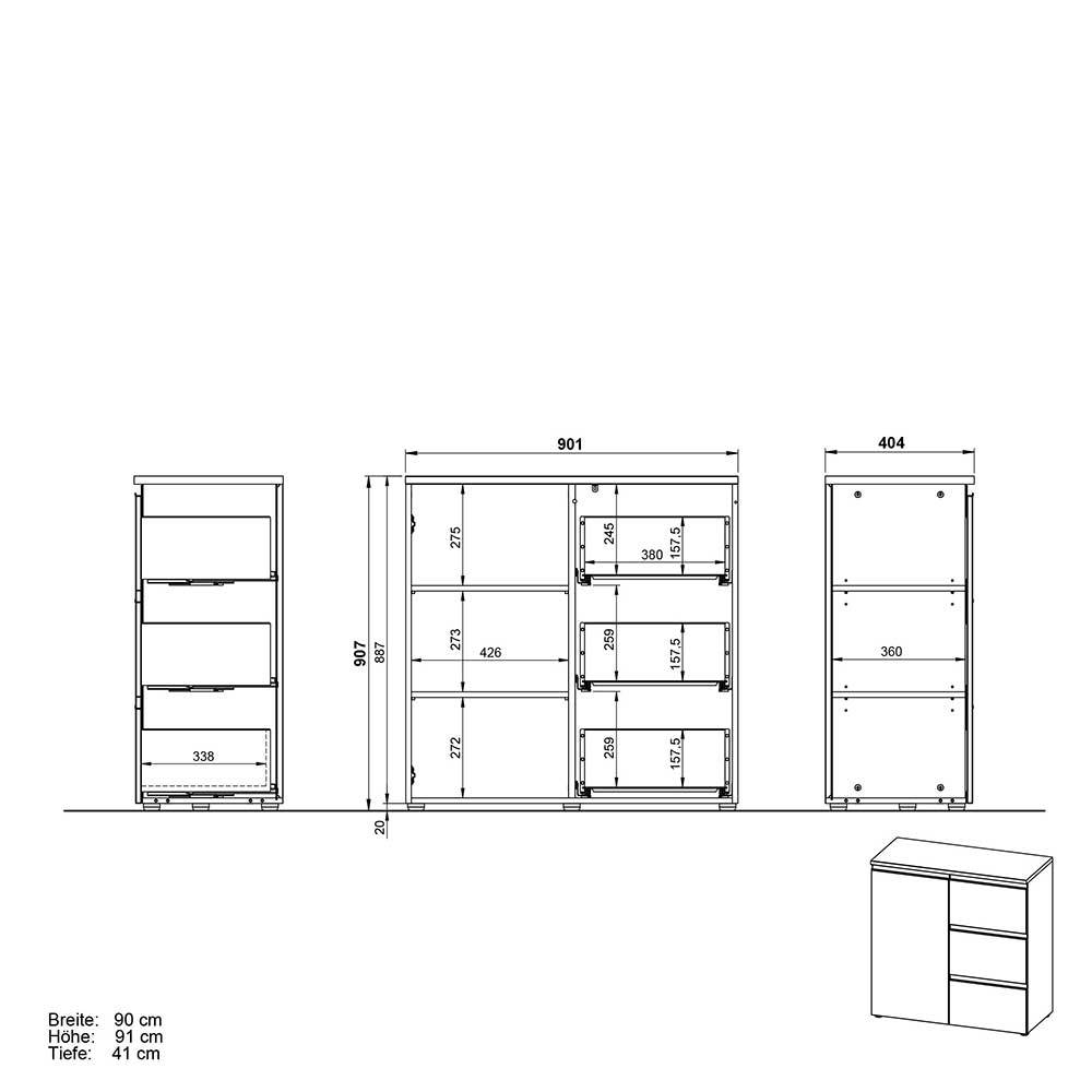 Kommode Tumeato mit drei Schubladen in modernem Design