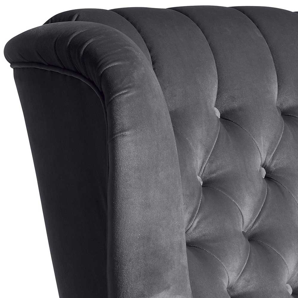 Sessel Anthrazit Samt Kean im Chesterfield Look mit Ohren