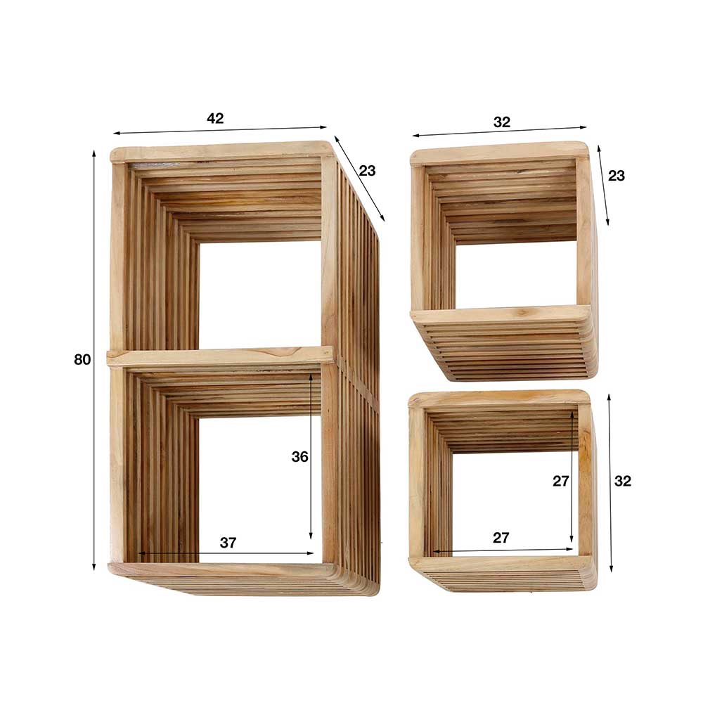 Wandregal Solca dreiteilig aus Teak Massivholz (dreiteilig)