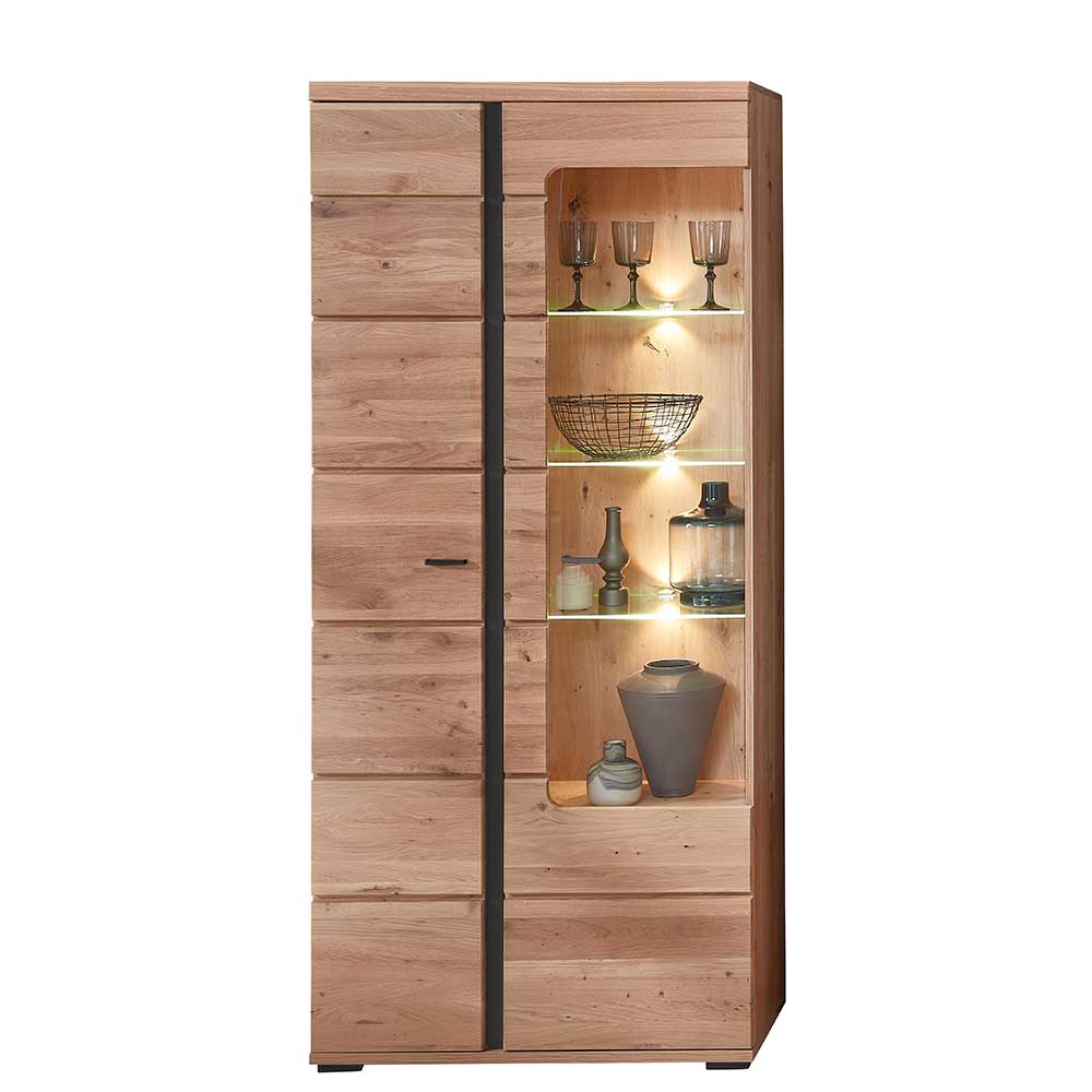 Wohnzimmervitrinenschrank Sebetino mit LED Beleuchtung 90 cm breit