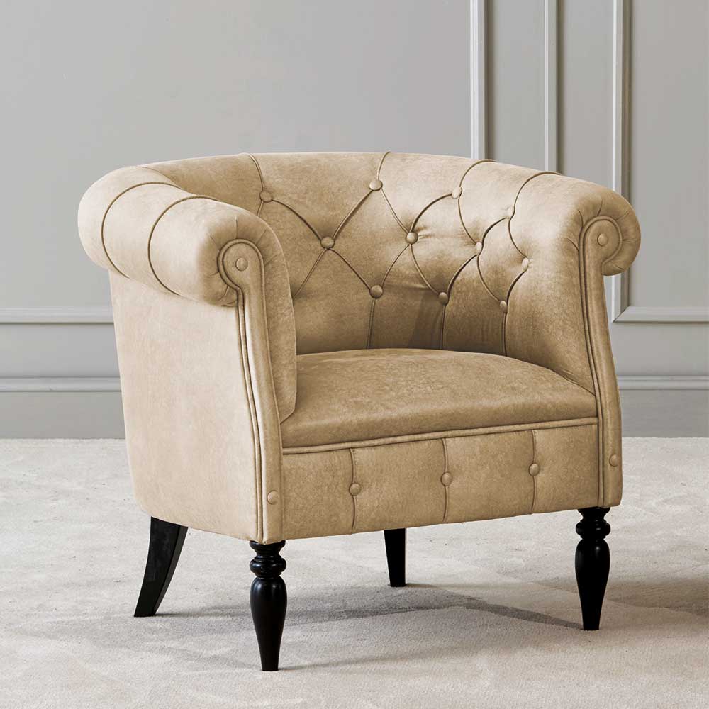 Polstersessel Reclas im Chesterfield Look in Beige und Schwarz