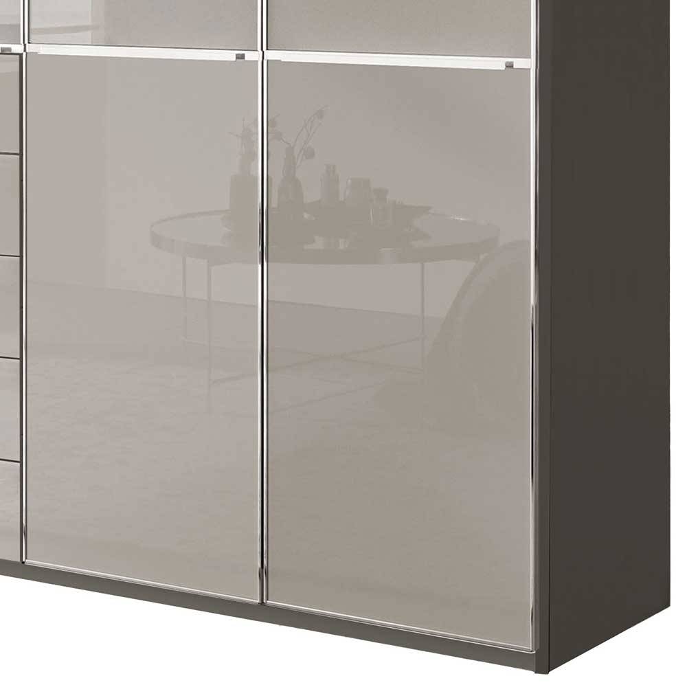 Drehtürenschrank modern Sanctos 247 cm breit Front glasbeschichtet