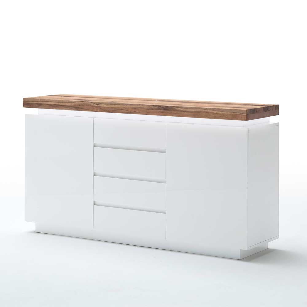 Design Sideboard Uminia in Weiß mit Wildeiche Massivholz