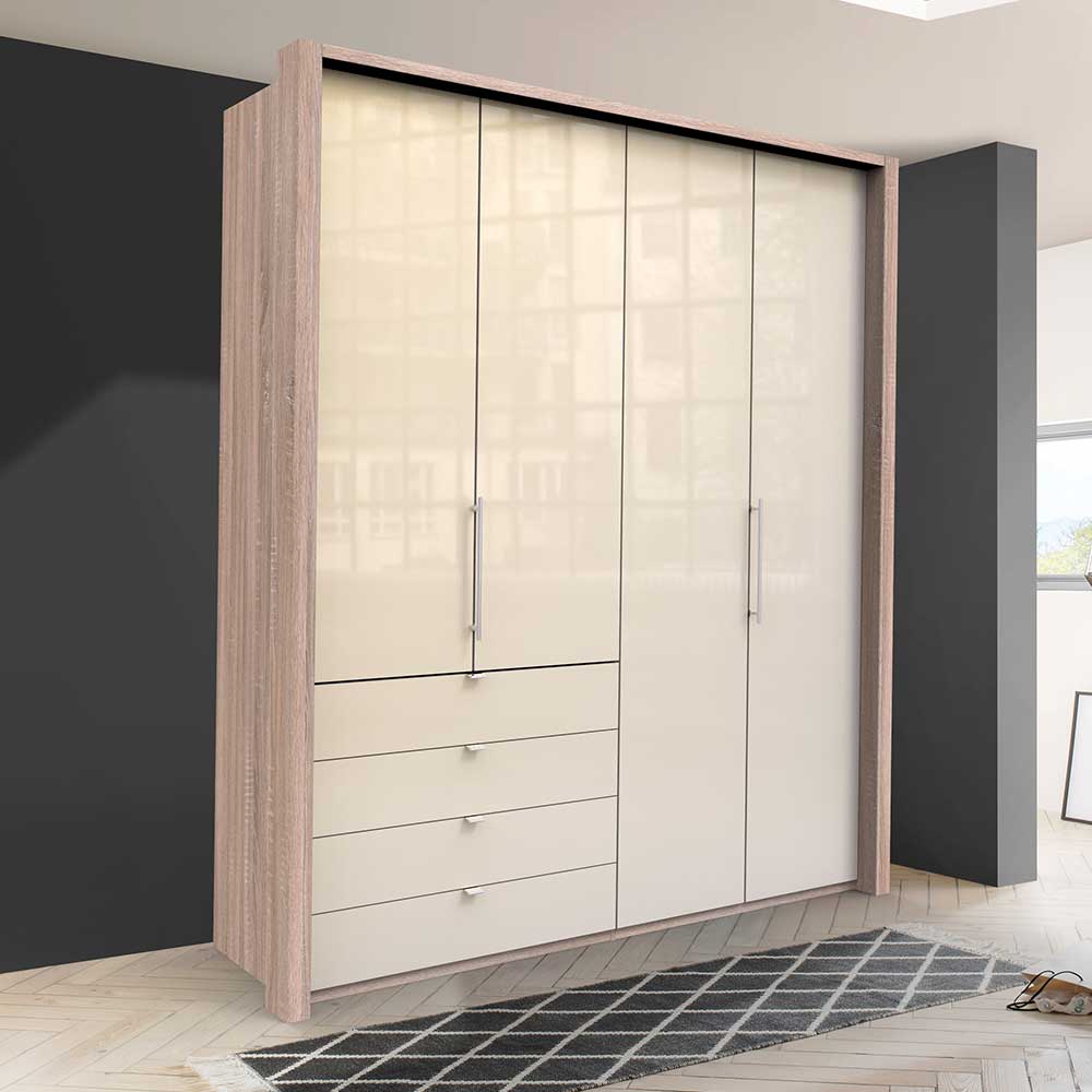 Design Kleiderschrank Codumenta in Creme Weiß und Eiche Sägerau mit Falttüren