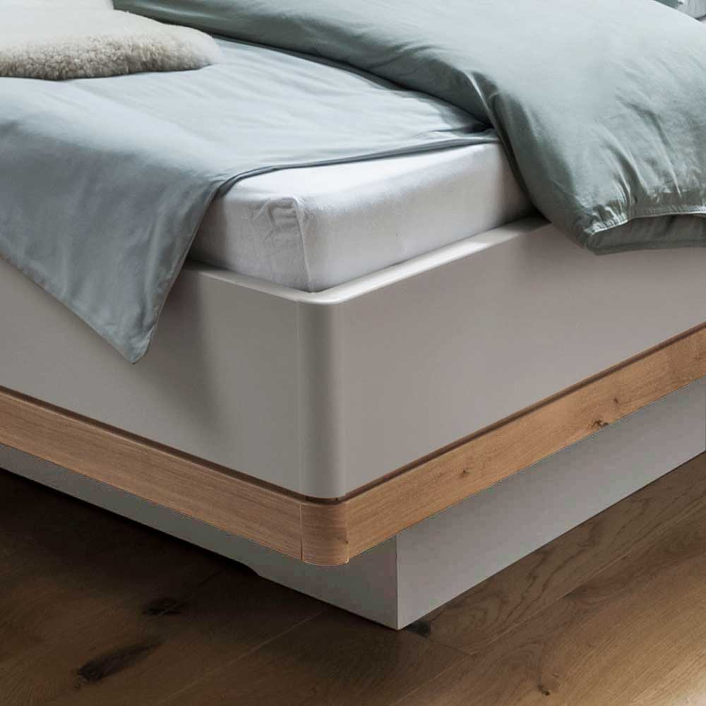 Doppelbett Privira in Beige und Eiche Bianco mit LED Beleuchtung