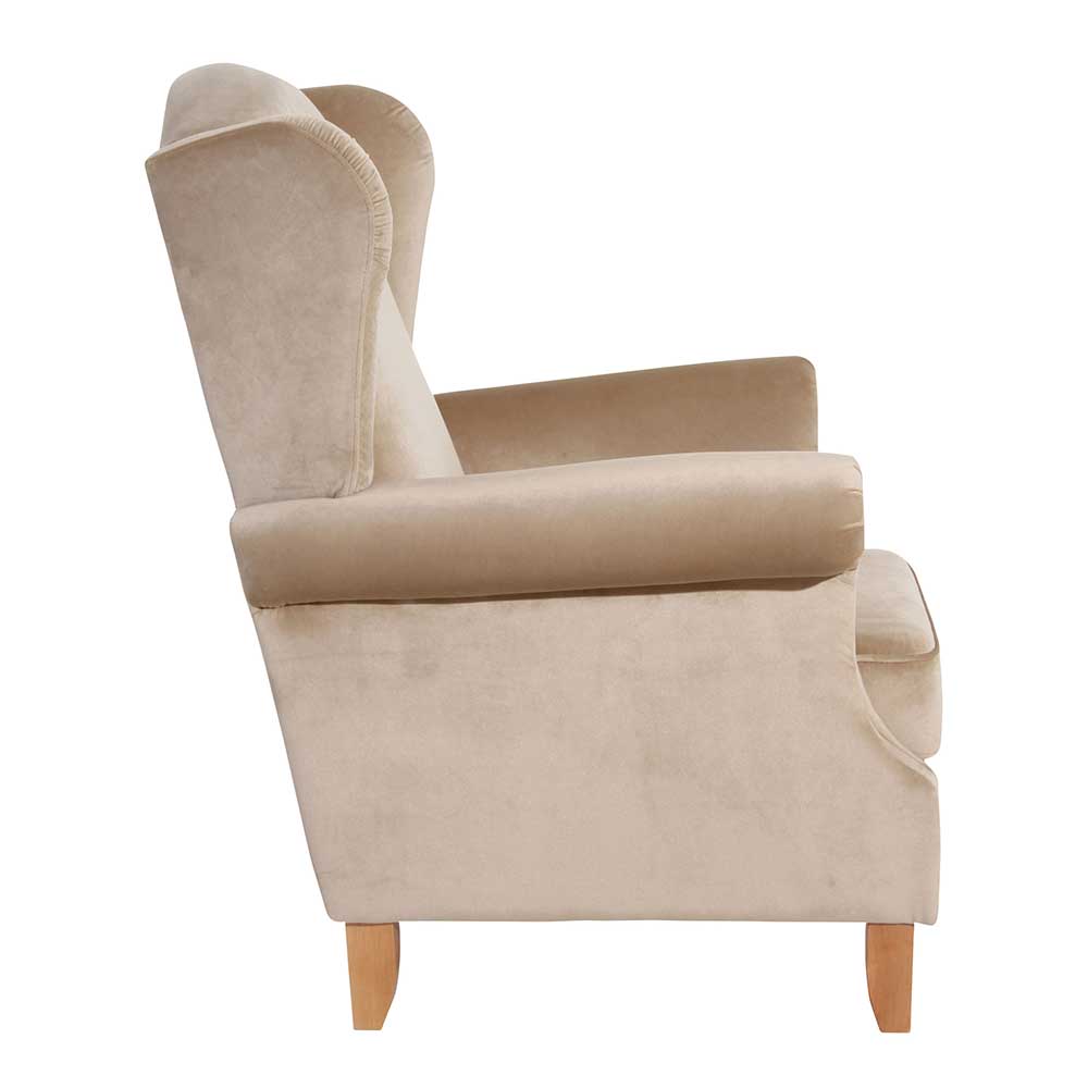 Landhausstil Ohrenbackensessel Useda in Beige mit 49 cm Sitzhöhe