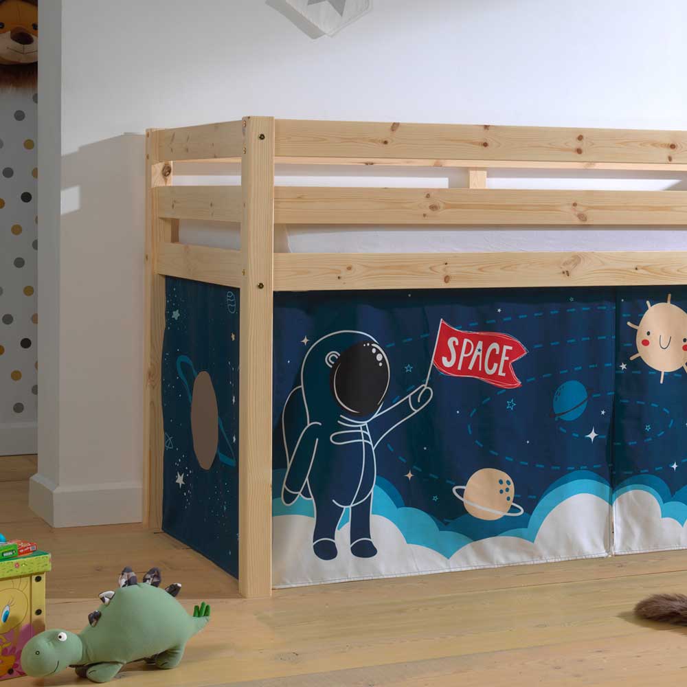 Kinderzimmerbett Onita aus Kiefer Massivholz mit Astronauten Motiv