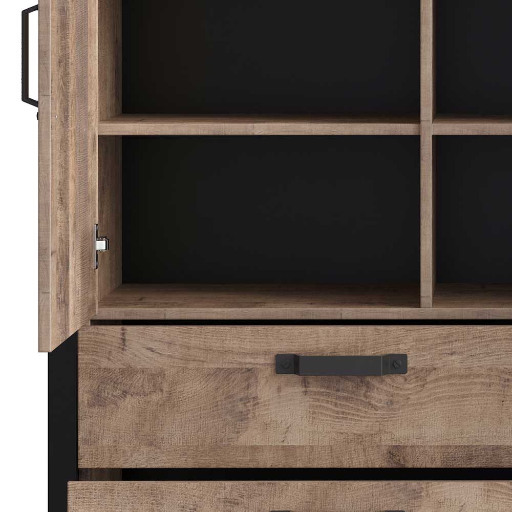 Industriestil Highboard Famosia mit drei Schubladen und drei Türen