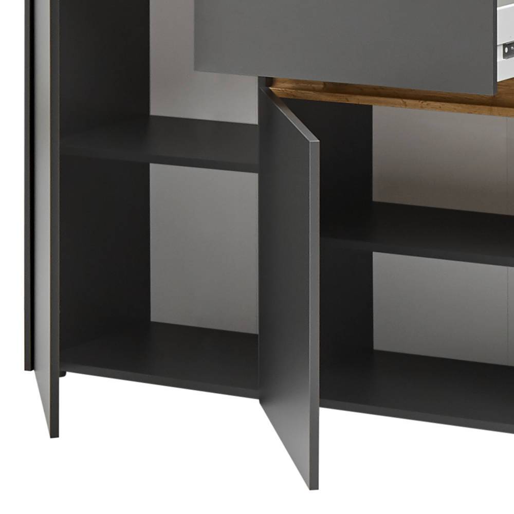 XL Sideboard Uzniana in Wildeichefarben und Anthrazit 4 Türen