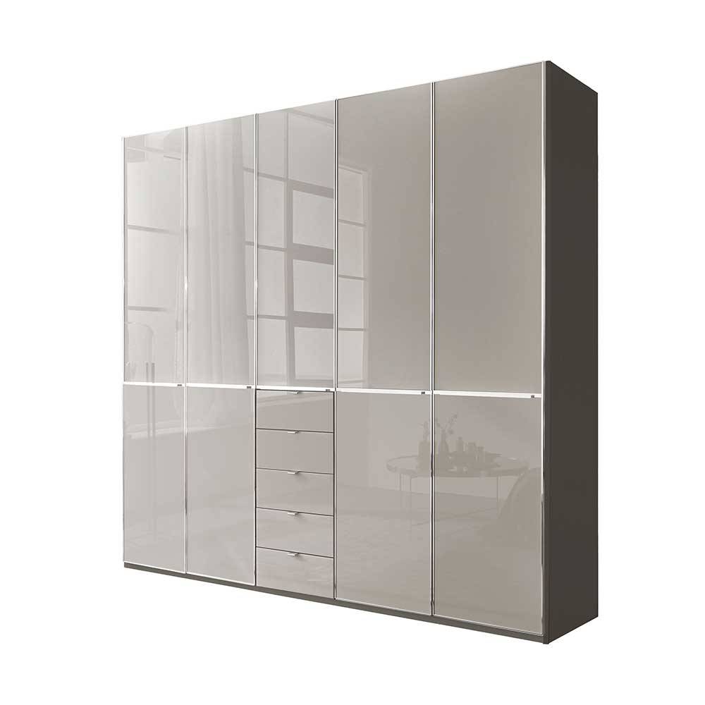 Drehtürenschrank modern Sanctos 247 cm breit Front glasbeschichtet