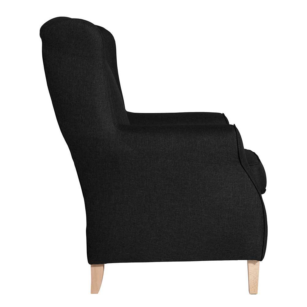 Sessel optional mit Hocker Fiametta in Schwarz und Buchefarben