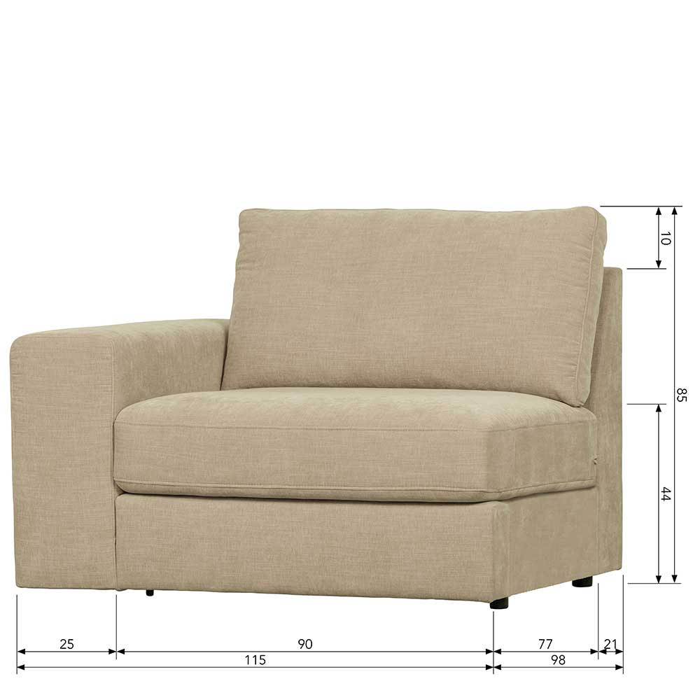 Sofa Element mit Armlehne links Pilamonia in Beige Rücken echt bezogen