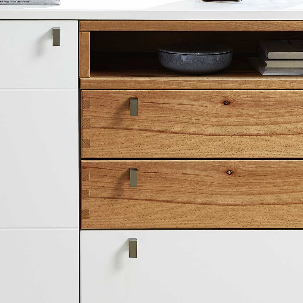 Wohnzimmer Sideboard Halavenna in Weiß und Wildbuche Optik modern