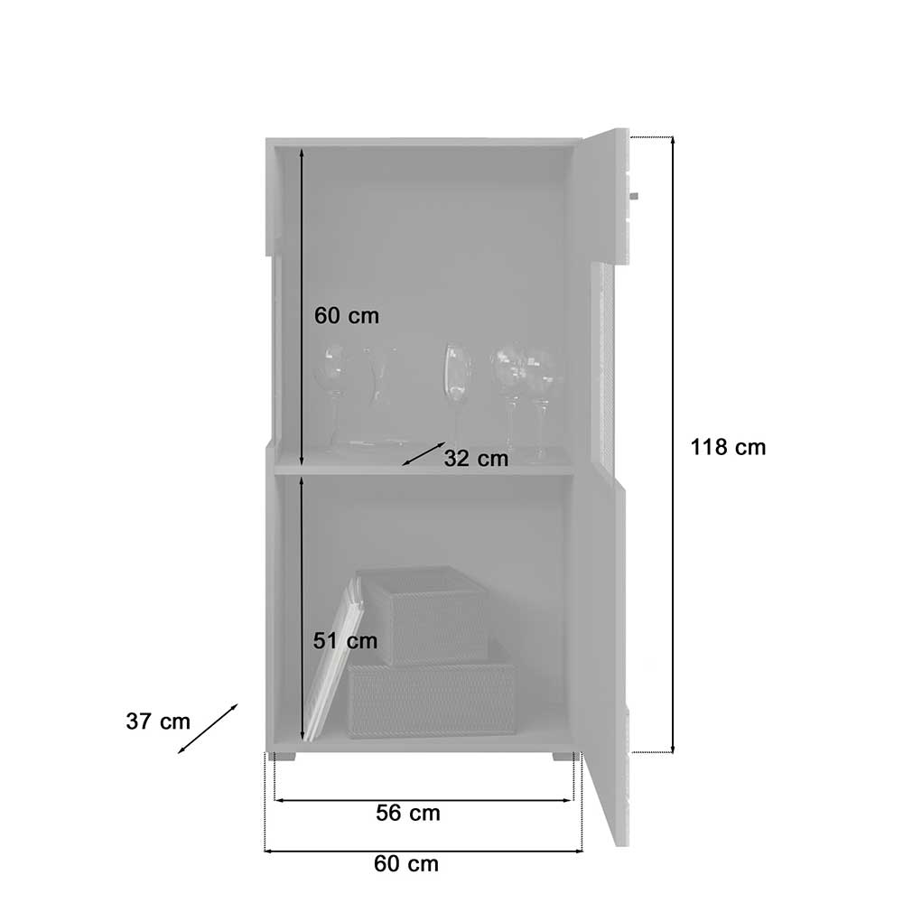 Vitrine Contreros in Wildeichefarben und Grau 117 cm hoch