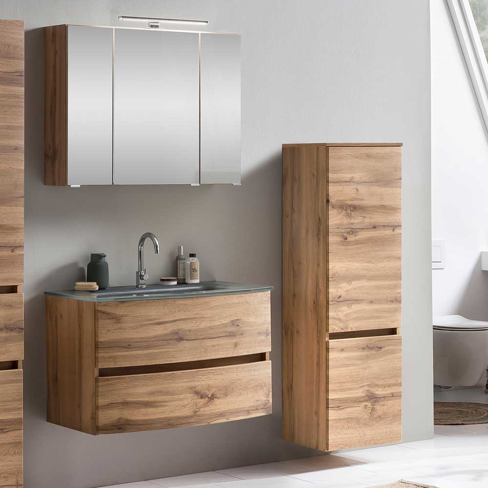 Komplett Badezimmer Set Ruliand in Grau und Wildeiche 120 cm breit (dreiteilig)