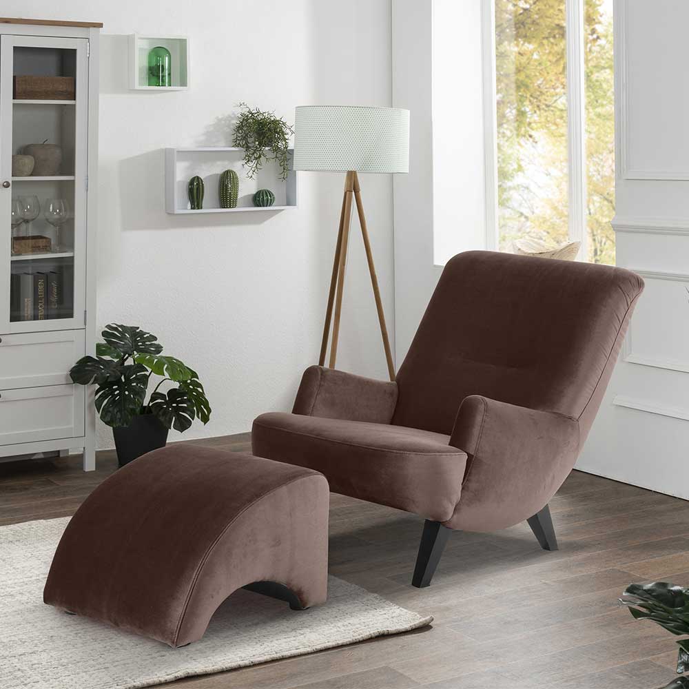 Wohnzimmer Sessel braun Perlos aus Samtvelours in modernem Design