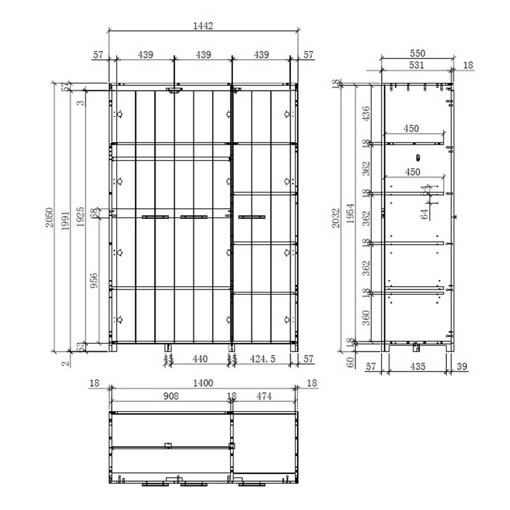 Kinderschrank 3 türig Demossa in Weiß 205 cm hoch