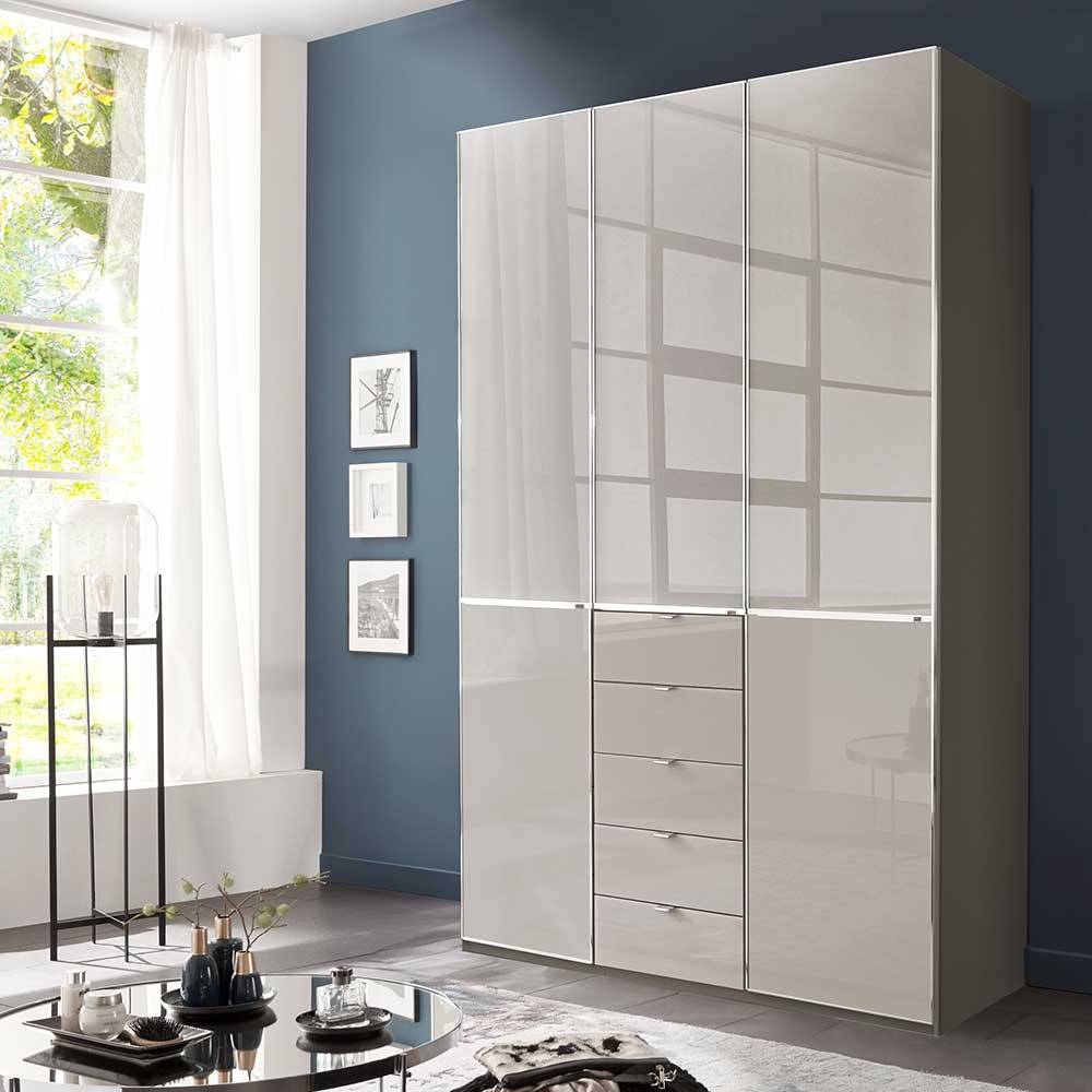 Schlafzimmerschrank modern Sanctos mit fünf Schubladen Front glasbeschichtet