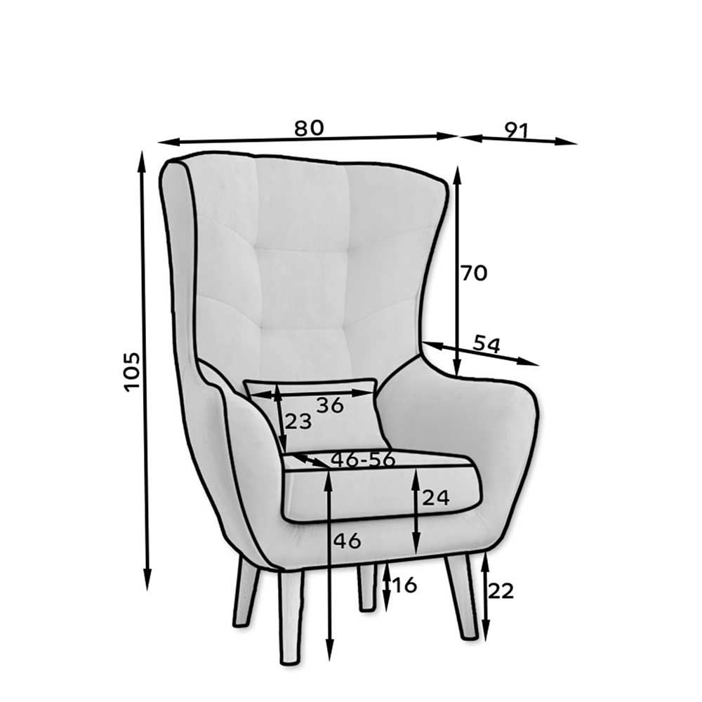 Wohnzimmer Sessel Kanisius mit hoher Rückenlehne im Skandi Design