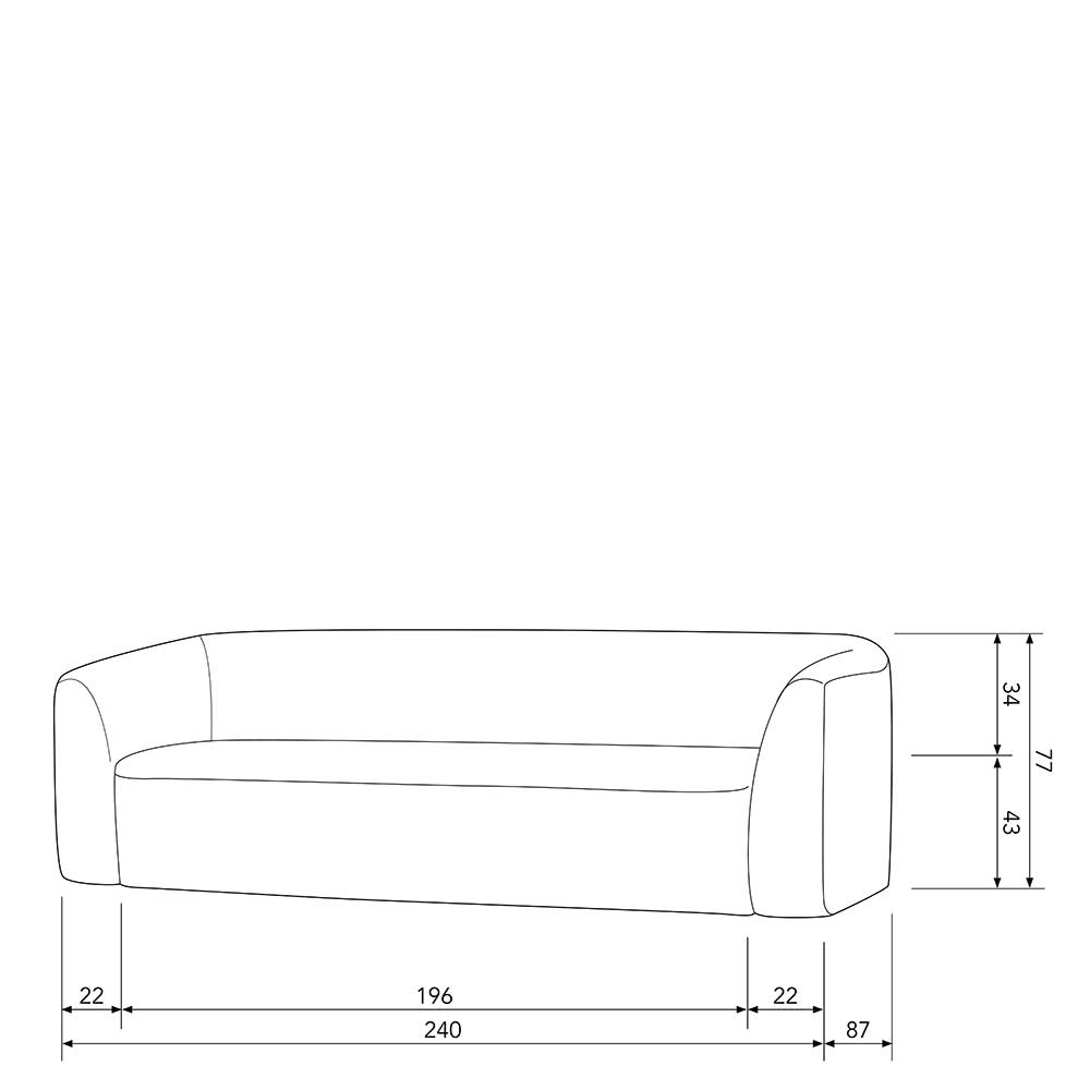 Skandi Design Dreisitzer Couch Xenata in Cremefarben 240 cm breit