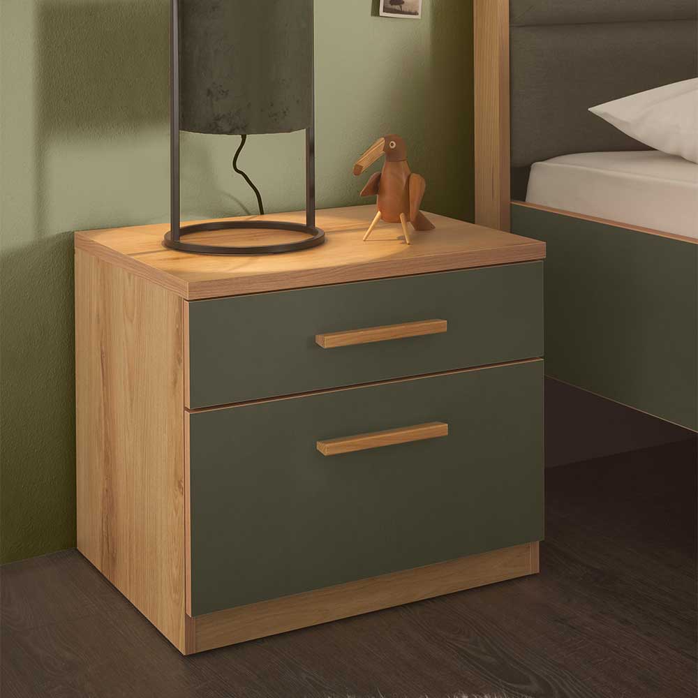 Doppelbett Ejawan in modernem Design - Graugrün (dreiteilig)