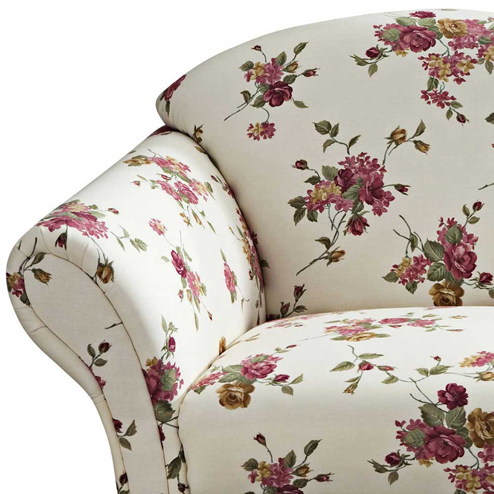 Landhausstil Recamiere Manitoba mit Blumen Motiv in Beige - Bunt