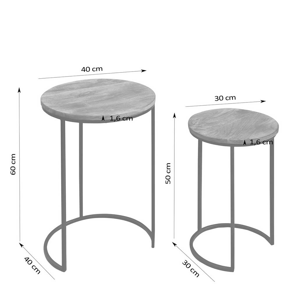 Zwei Beistelltische Luise im Industrie und Loft Stil mit Ringgestell (zweiteilig)