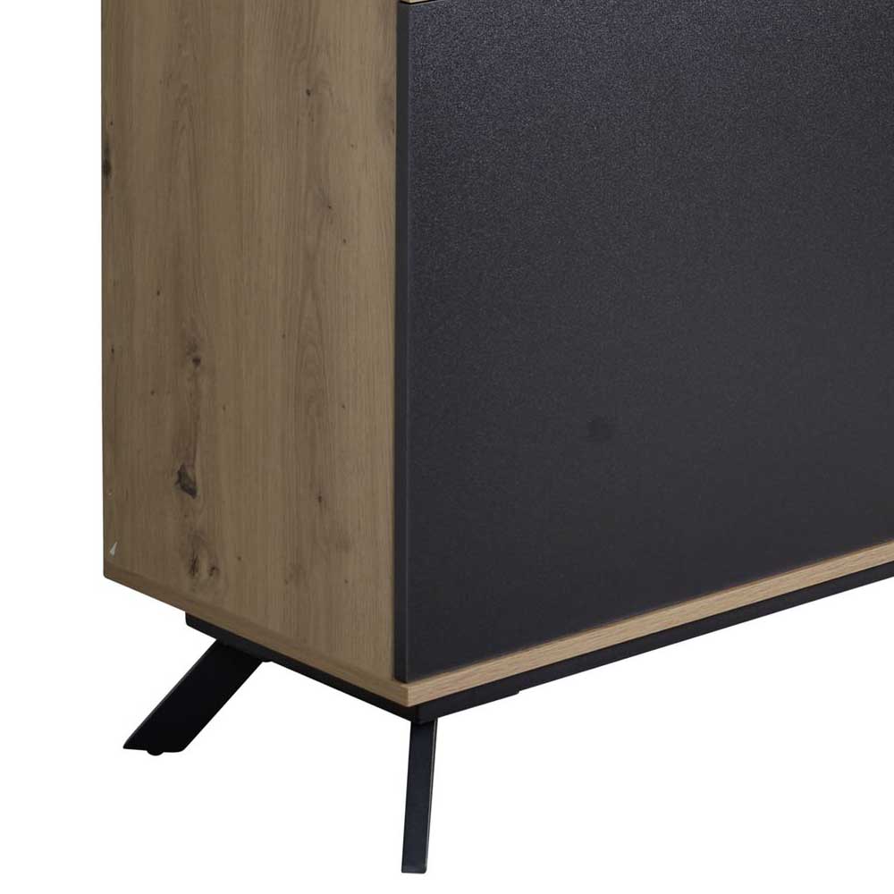 Highboard Lunau in Schwarz und Eichefarben mit Drehtüren