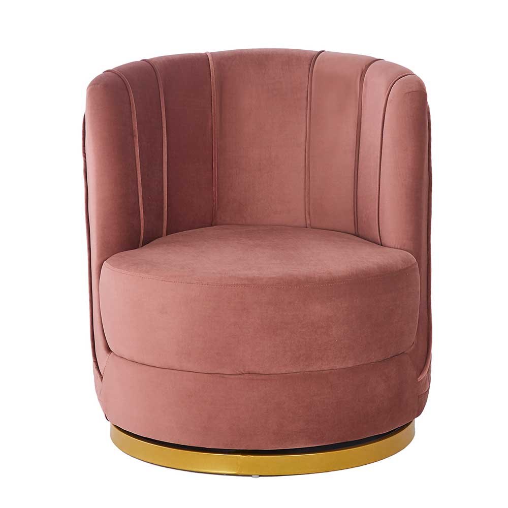 Retrostil Sessel Cales drehbar in Rosa und Goldfarben