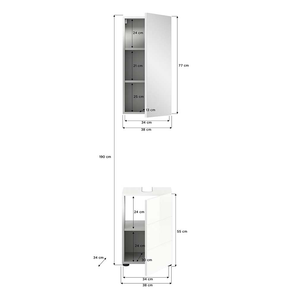 Badmöbelset Gäste WC Adeass in Weiß 38 cm breit (zweiteilig)