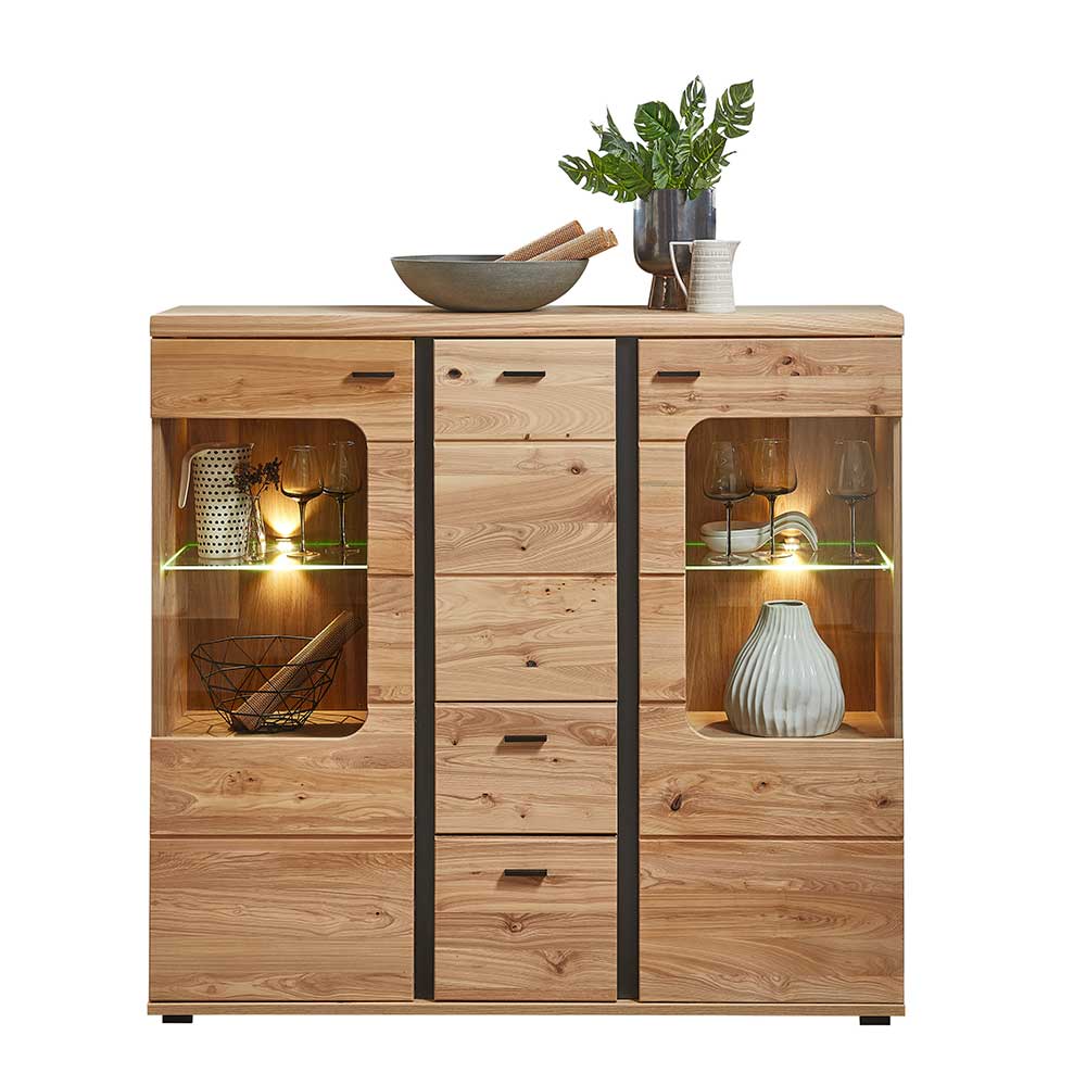 Highboard Sebetino mit LED Beleuchtung und zwei Glasböden