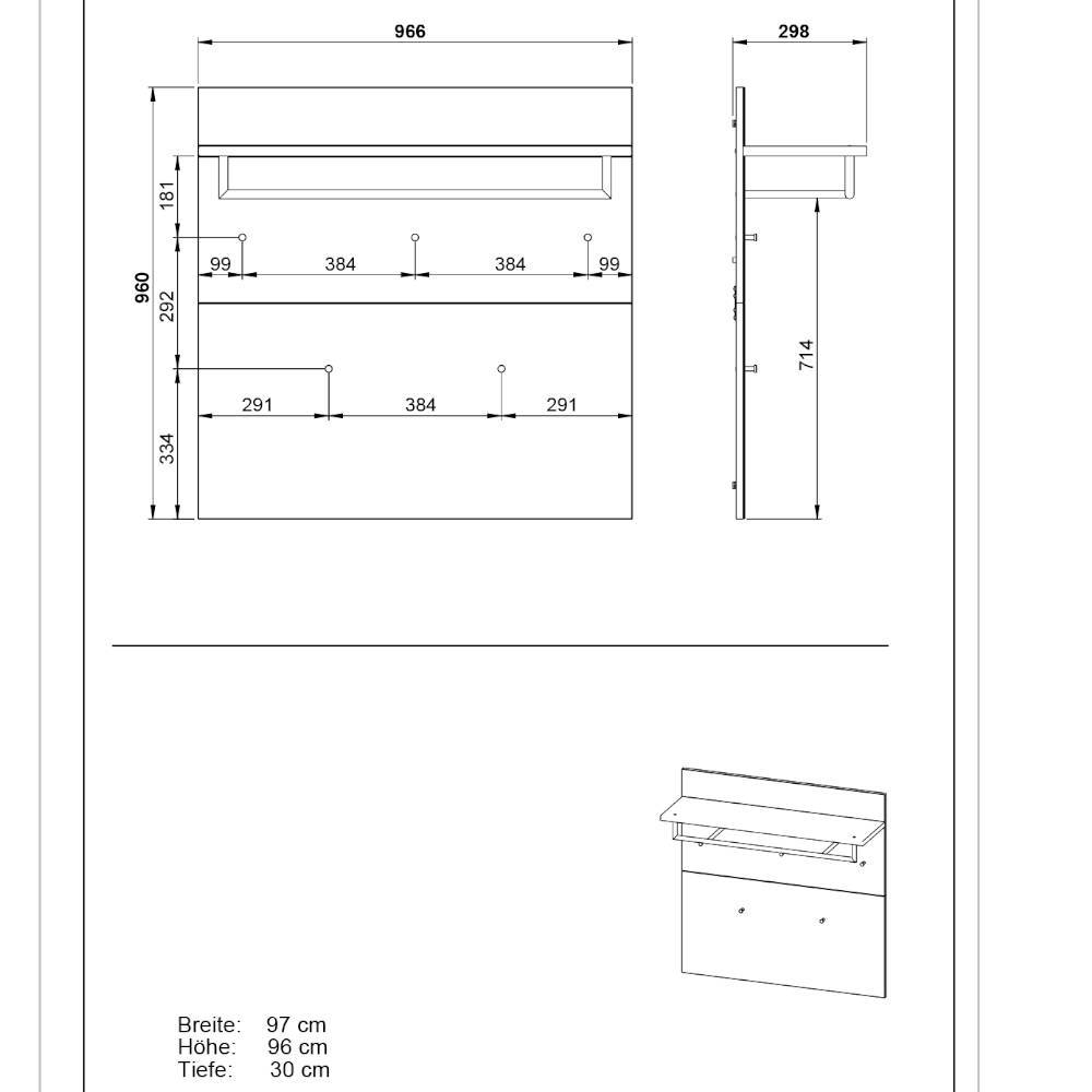 Garderobenset Anita in modernem Design Front glasbeschichtet (fünfteilig)