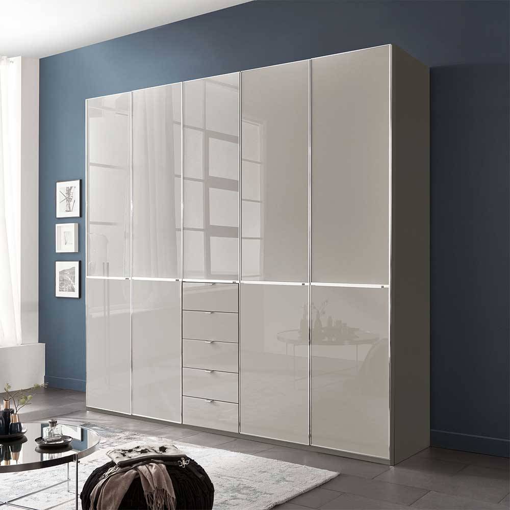 Drehtürenschrank modern Sanctos 247 cm breit Front glasbeschichtet