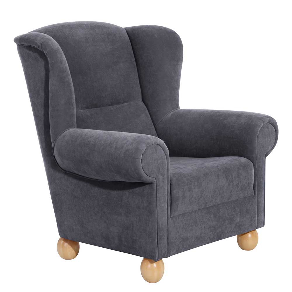 Sessel optional mit Hocker Ricana in Anthrazit aus Velour