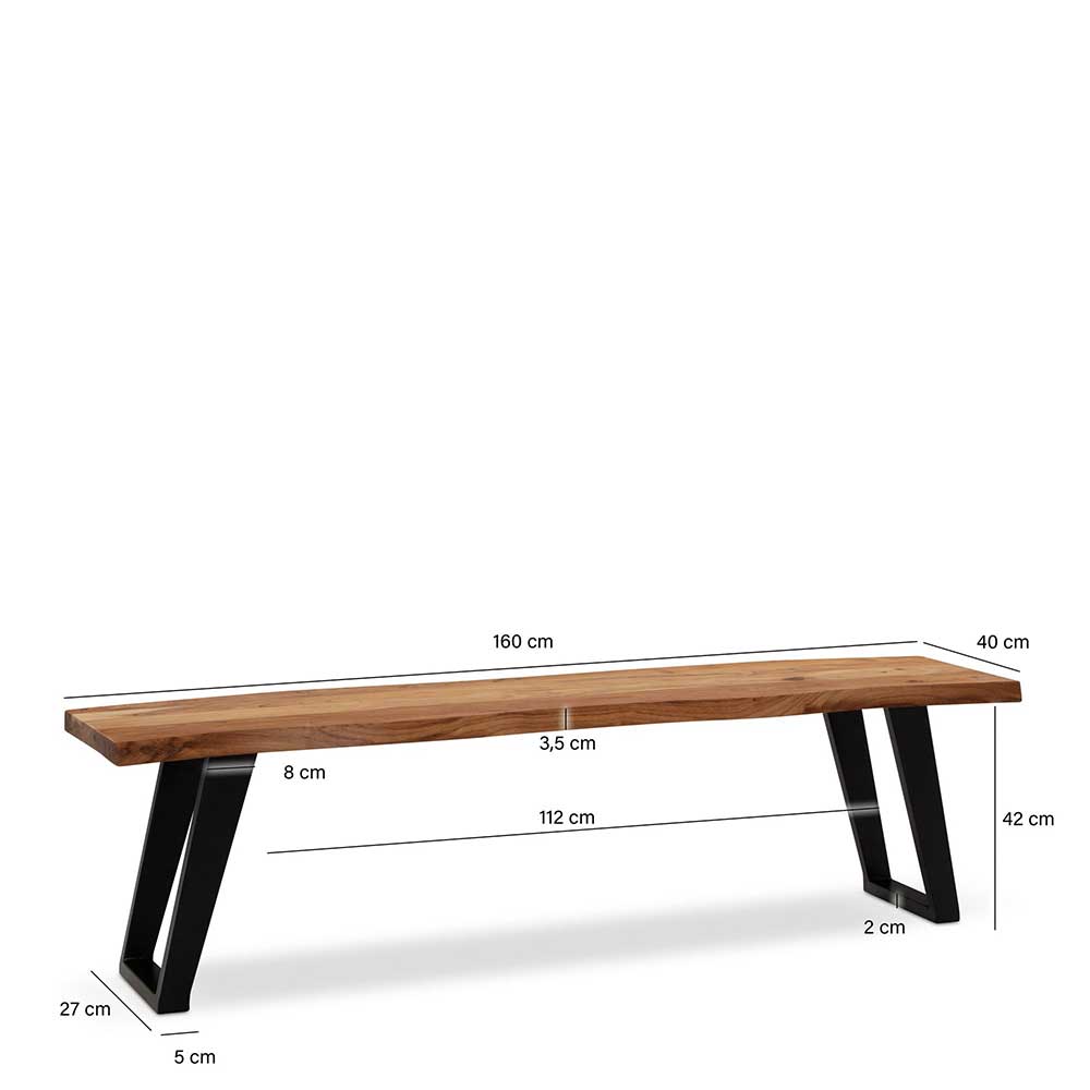 Holzbank Loco in Akaziefarben mit Bügelgestell aus Metall