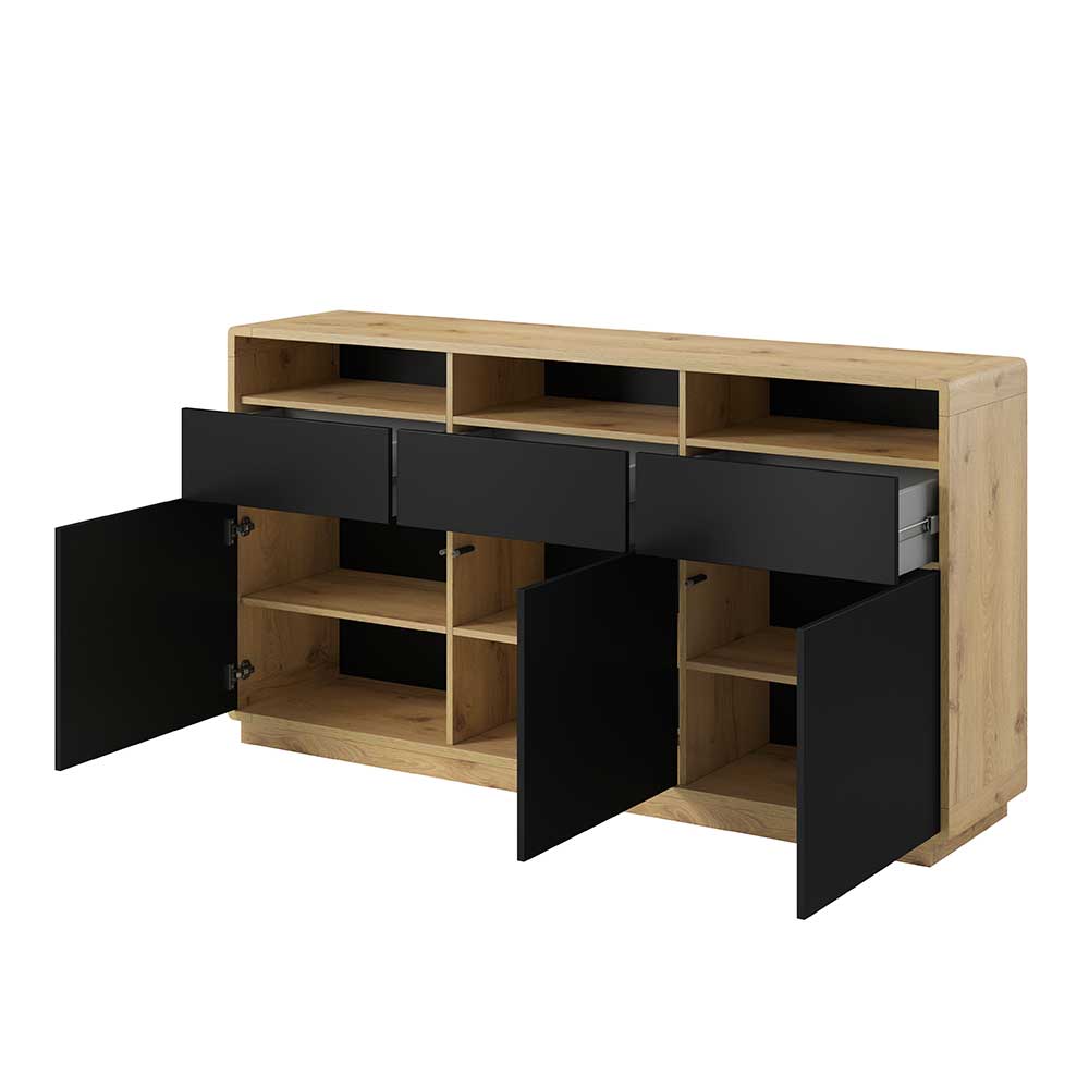 Wohnzimmer Sideboard Sismail in Wildeichefarben und Schwarz 180 cm breit