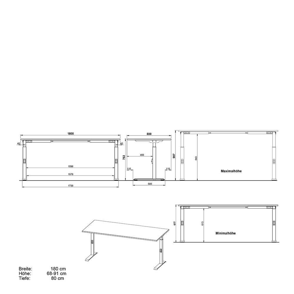 Schreibtisch Abby höhenverstellbar mit Rollcontainer (zweiteilig)