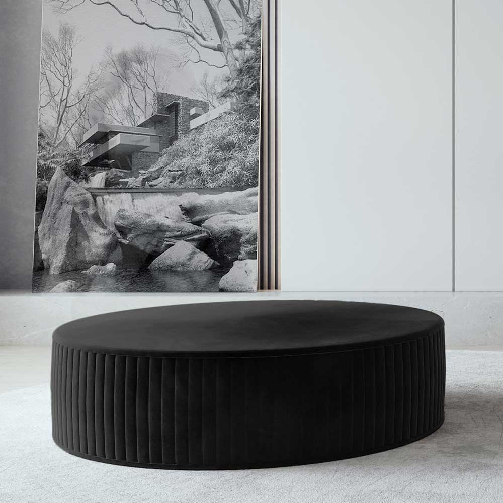 Sitzpouf Rhossilli aus Samt in runder Form