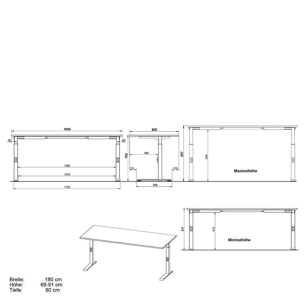 Schreibtisch Kalastania höhenverstellbar mit Rollcontainer (zweiteilig)