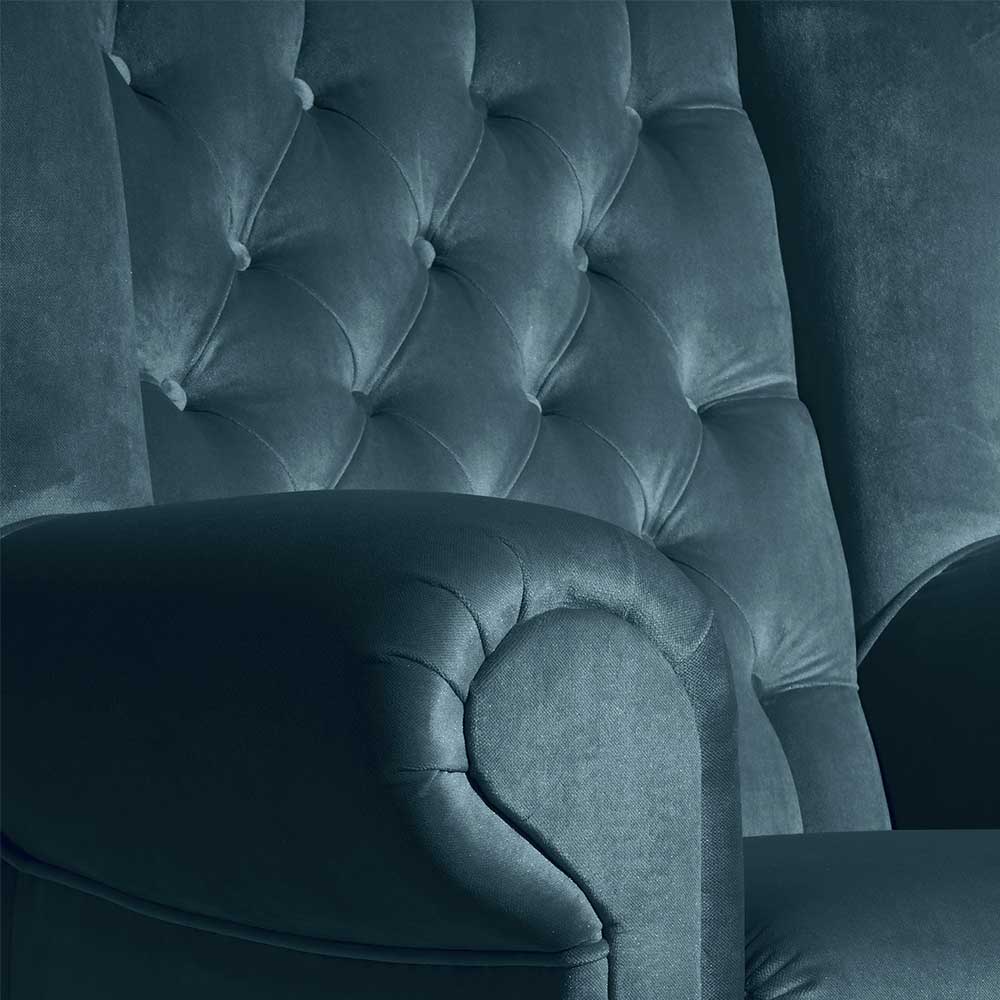 Ohrenbackensessel Chesterfield Rubrion aus Samtvelours in Petrol