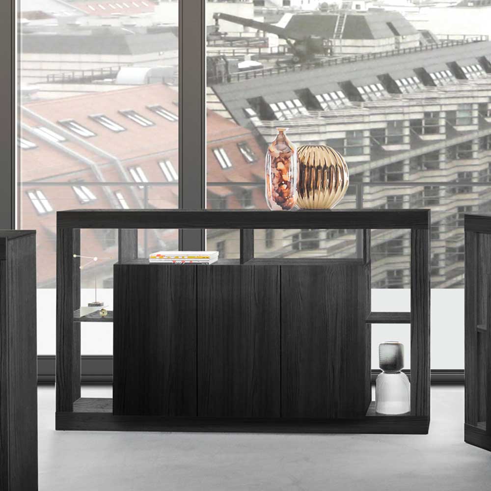 Sideboard in Schwarz Rajaco in modernem Design mit offenen Fächern