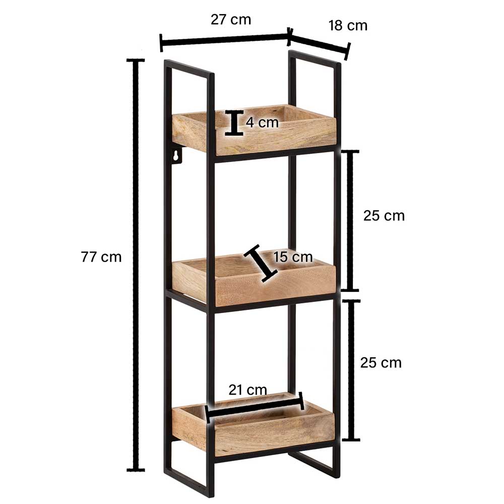 Wandregal Licandro aus Mangobaum Massivholz und Metall