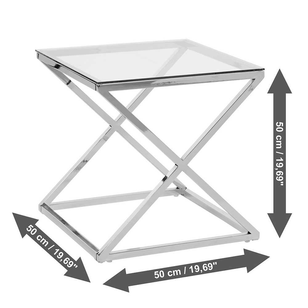 Beistelltisch Viestas in Chromfarben aus Metall und Glas
