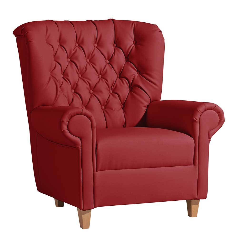 Chesterfield Look Polstersessel Shiran in Rot aus Kunstleder