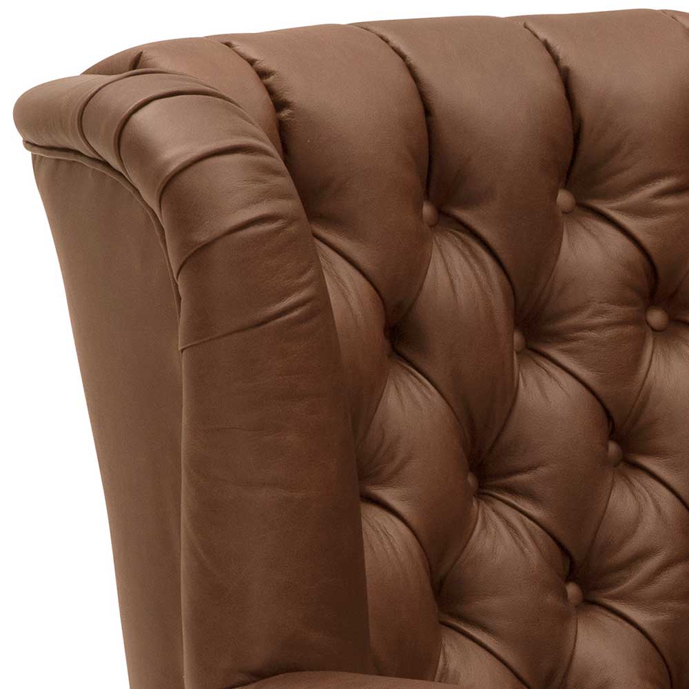 Chesterfield Look Kaminsessel Holdin in Cognac Braun aus Echtleder