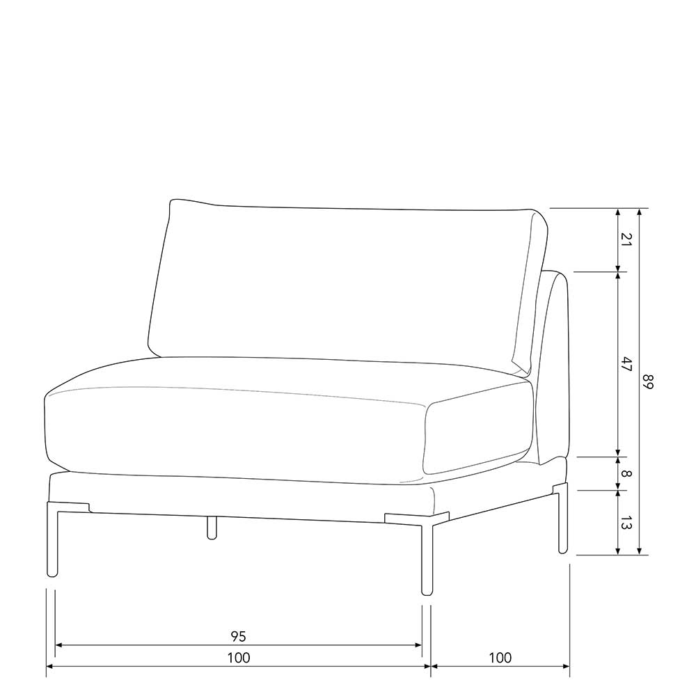 Modul Sofa Element Imdyano in Beige mit Vierfußgestell aus Metall