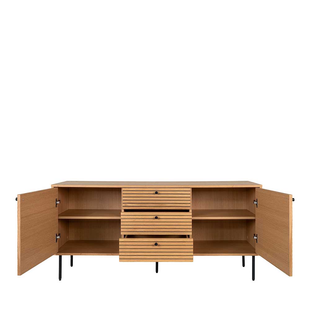 Sideboard Myronna mit Fußgestell aus Metall und drei Schubladen